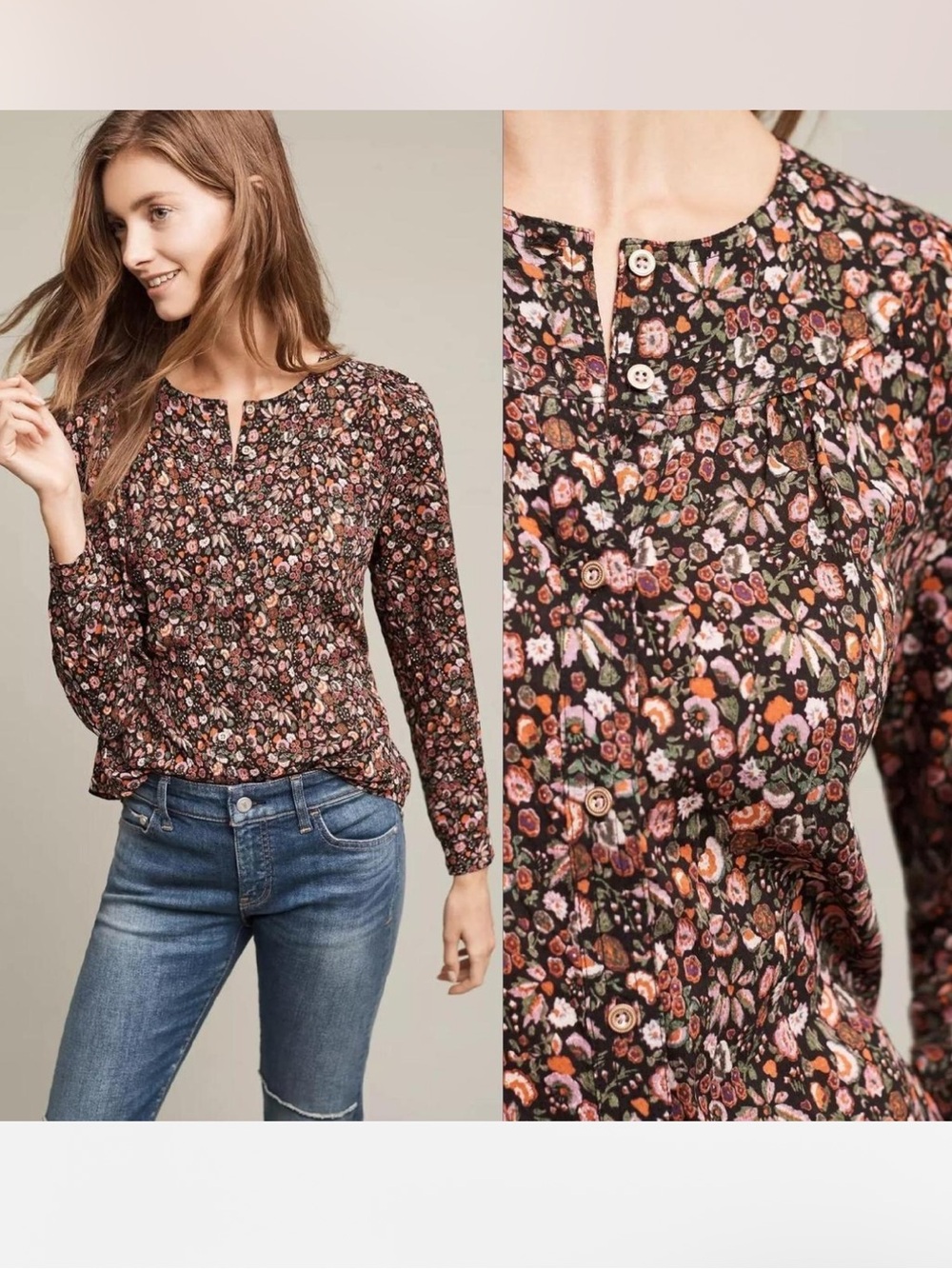 Maeve by Anthropology Long Sleeve Blouse with gold button details